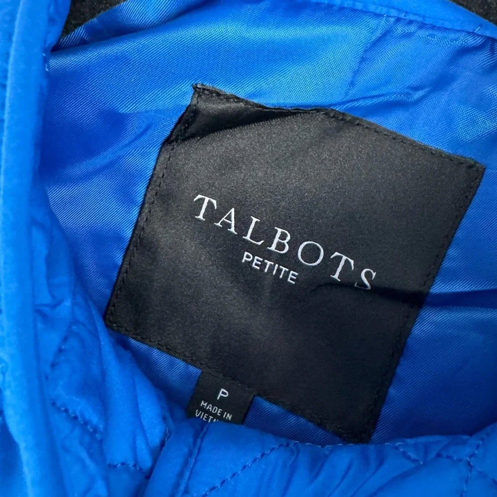 Talbots Diamond Quilted Jacket Sz Petite Cobalt Blue Button Snap Barn Chore